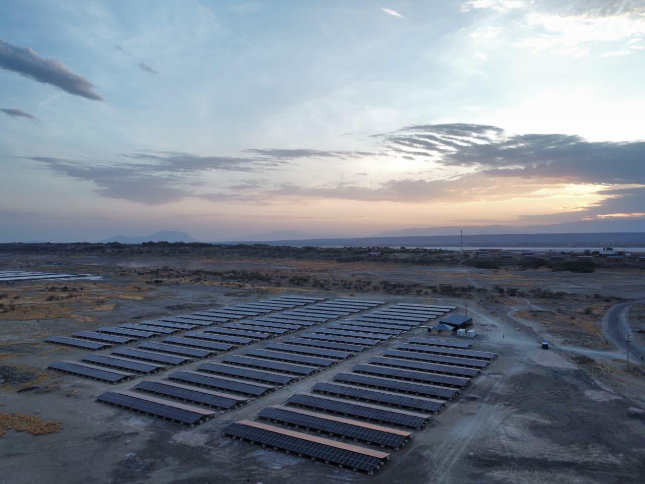 Utility-scale solar PV plant at dusk, East Africa